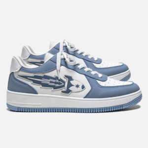 Low Top Classic Leather Sneaker in Ash Blue and White