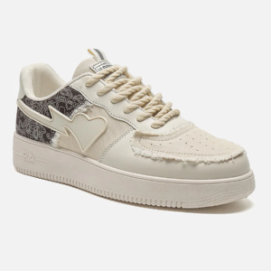 Low Top Classic Ripped Canvas and Leather Sneaker in Cream Bandana