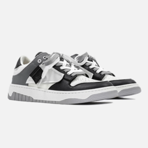 Low Top Leather Basketball Shoe in Black, Grey, and White