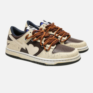 Low Top Leather Basketball Shoe in Brown and Cream