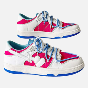 Low Top Leather Basketball Shoe in Electric Blue, and Pink
